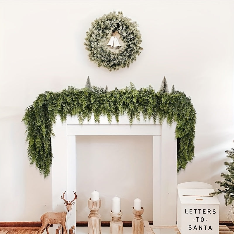 Norfolk Pine Garland by HMASYO, 6 FT Green Artificial Christmas Greenery with Listed 105 Branches and Real Touch Styling for Mantel and Table Displays