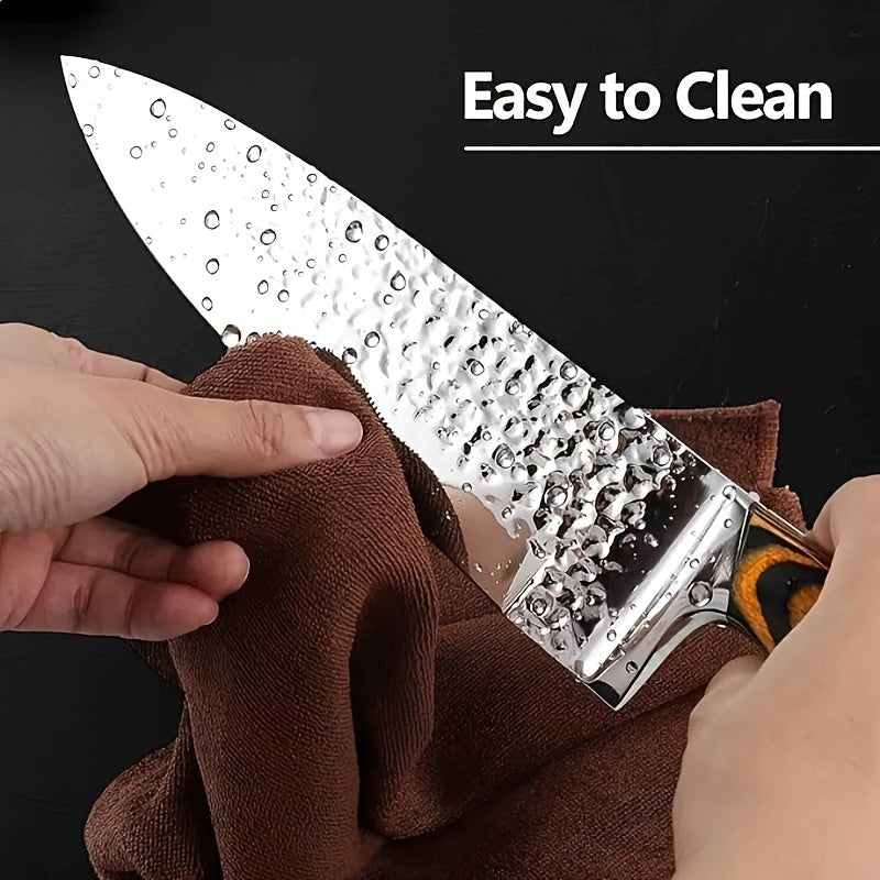 Hammered Kitchen Knife Set in Stainless Steel with Listed Wooden Handles, Storage Block and Sharpener for Home Cooking, 15-PCS or 20-PCS-Black Options