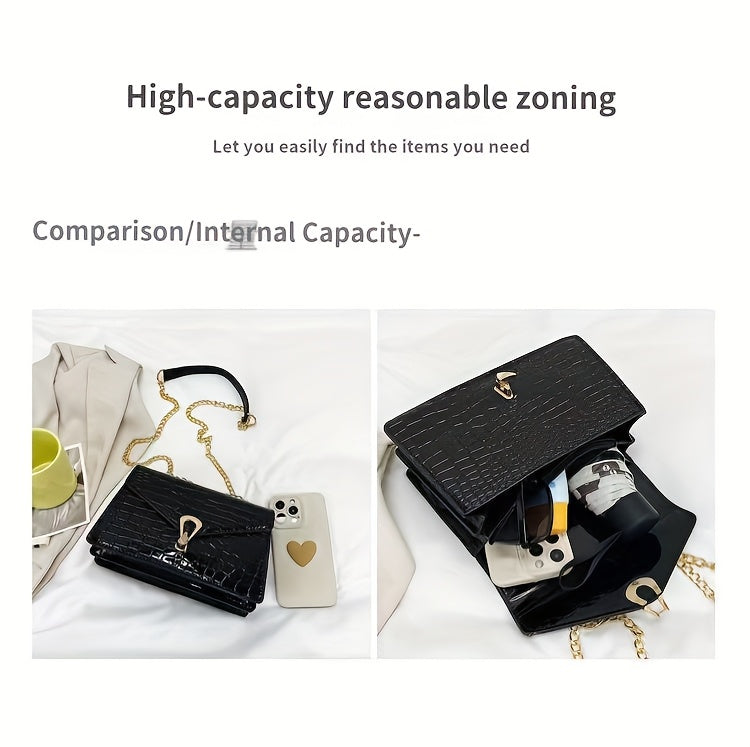 Reptile-Pattern Crossbody Bag for Women with Chain Strap Styling and Gold-Tone Hardware, White, Green or Rose Red Shoulder Purse for Casual and Evening Outfits