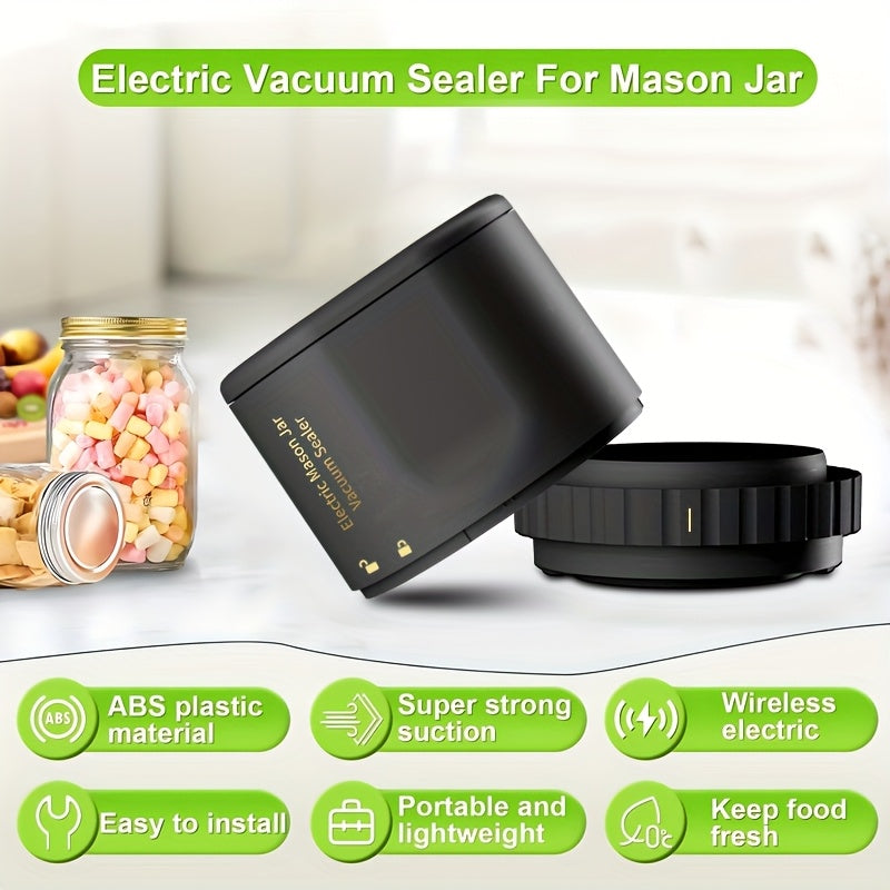 Electric Mason Jar Vacuum Sealer with One-Touch Operation, USB Rechargeable Kitchen Jar Sealing Tool with Wide and Narrow Mouth Lids, Black or White Options