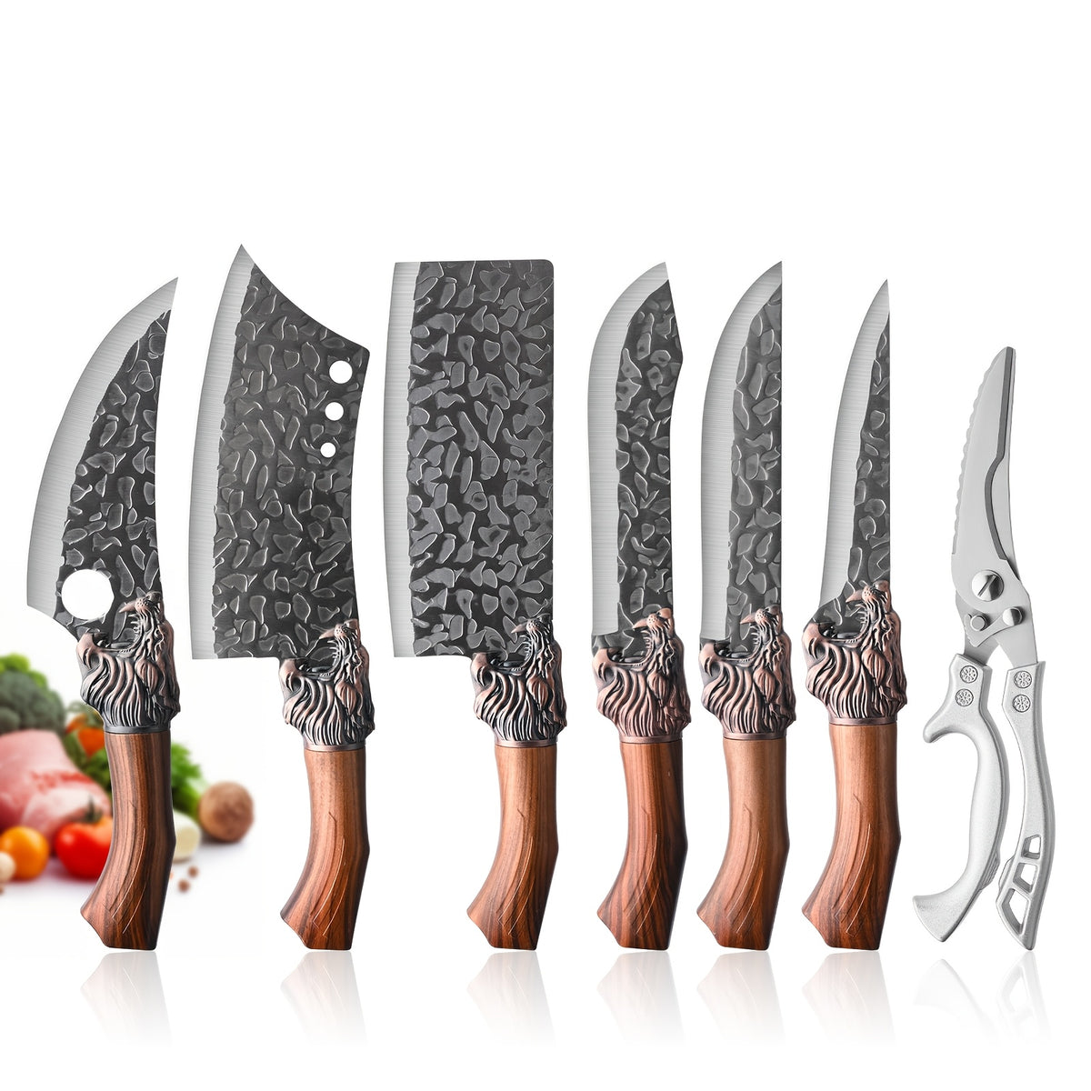 Kitchen Chef Knife Set for Everyday Food Preparation, Listed 5Cr15MoV Steel Blades with PP Handles in Black 3- or 6-Piece and Brown 7-Piece Options
