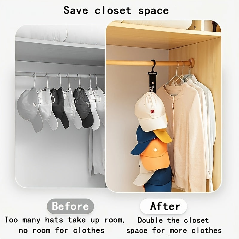 Eight-Clip Hat Organizer in Black with Stainless Steel Rack Reference, Wardrobe Storage Accessory for Baseball Caps, Summer Hats and Compatible Lightweight Clothing