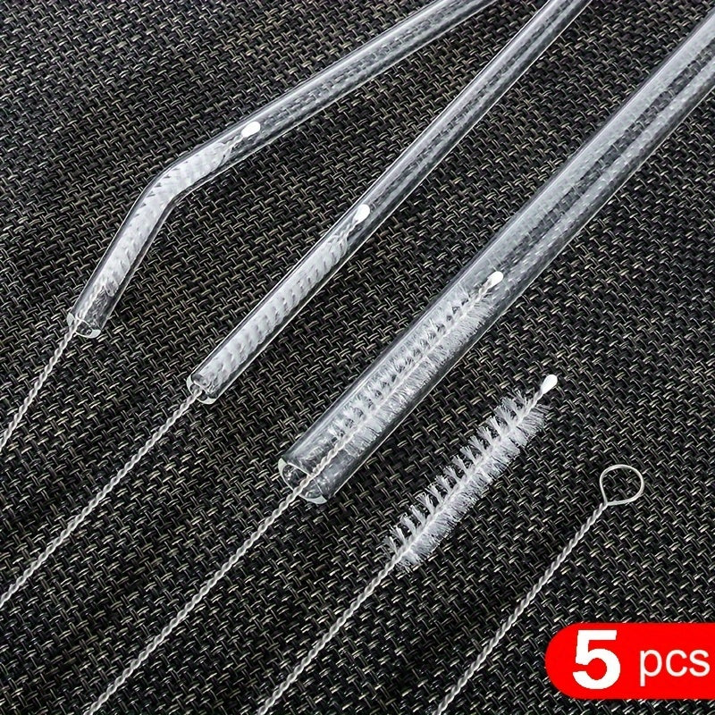 Five-Piece Straw Cleaning Brush Set for Compatible Drinking Straws, Narrow Tubes and Water Bottle Crevices, Long Kitchen Brushes for Everyday Manual Cleaning