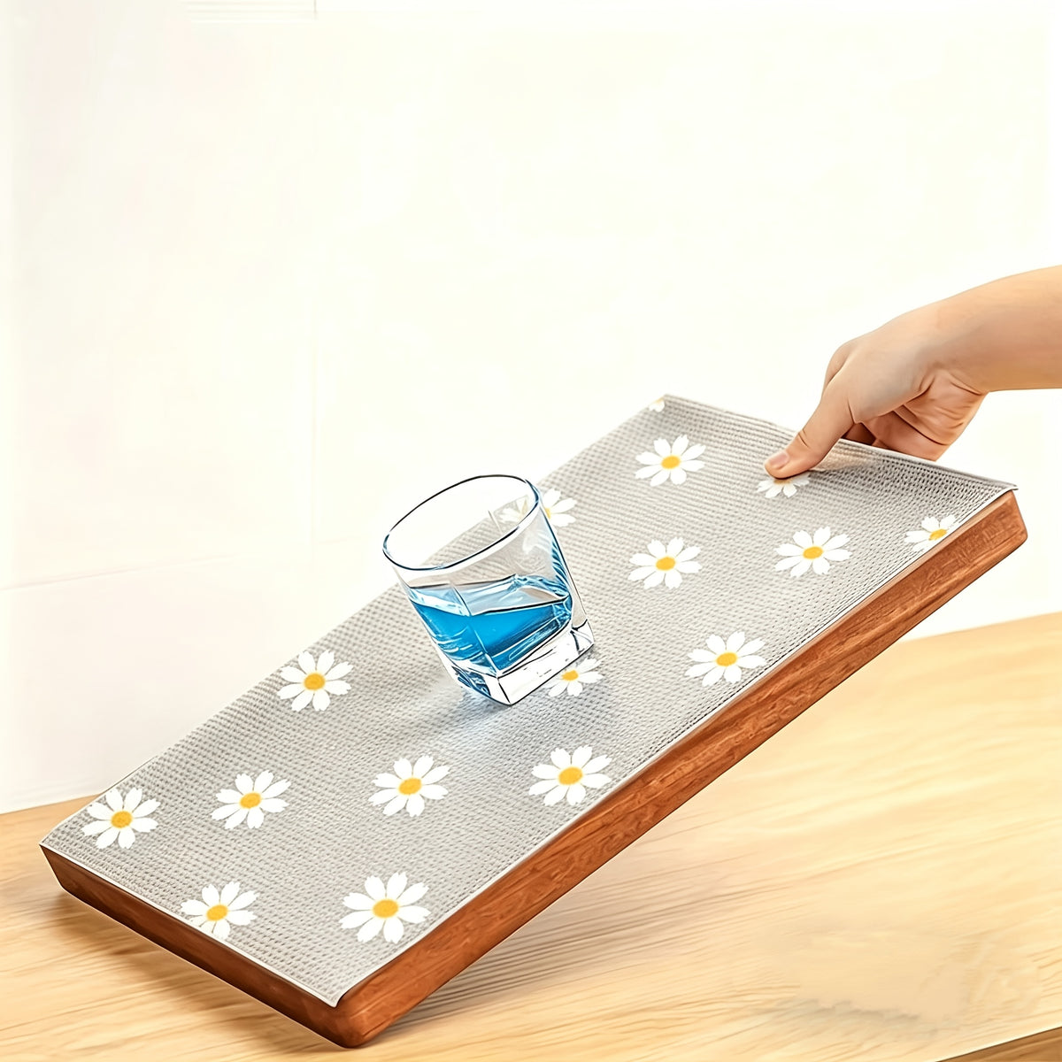 Daisy Cabinet Liner Roll, Cut-to-Fit Plastic Shelf Mat for Compatible Kitchen Cabinets, Drawers and Refrigerator Shelves, Easy-Clean Floral Organization Accessory