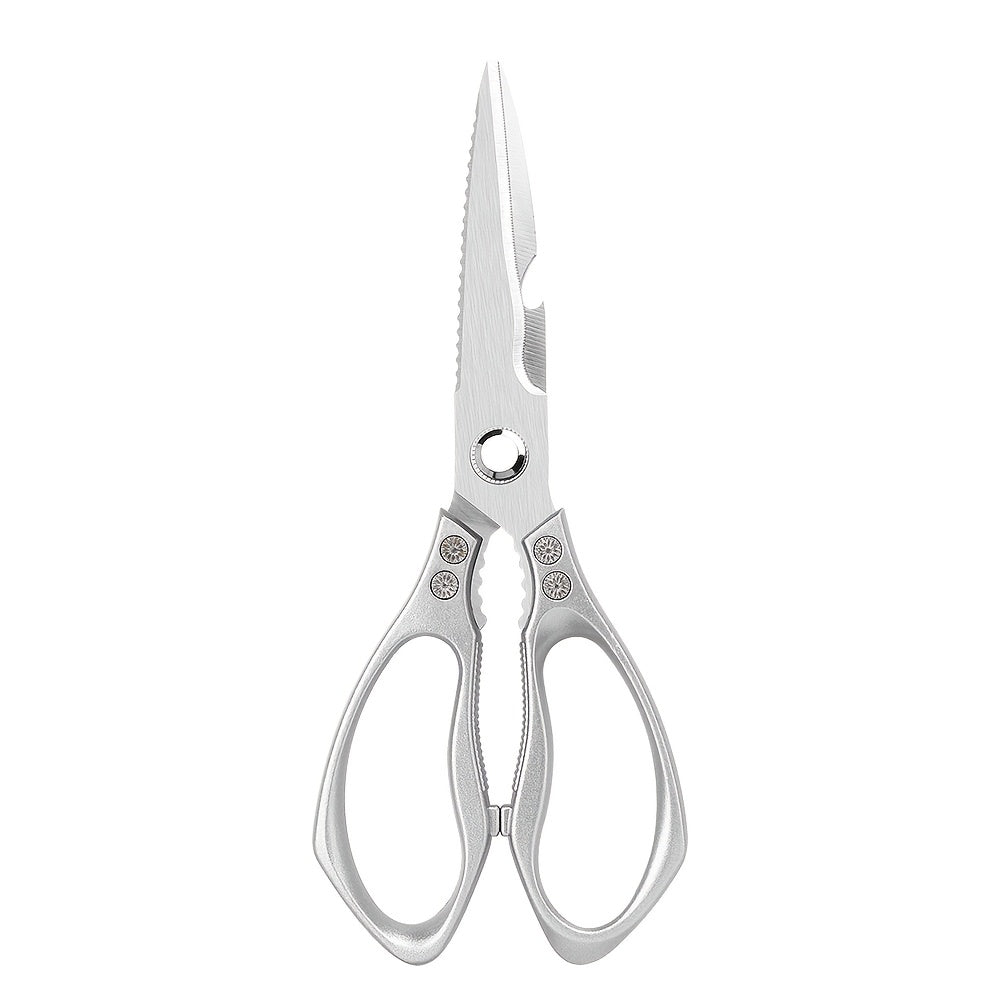 202 Stainless Steel Meat Scissors, Single-Pair Heavy Duty Poultry Shears in Moon Silvery for Chicken Preparation, Home Kitchens and Outdoor Cooking