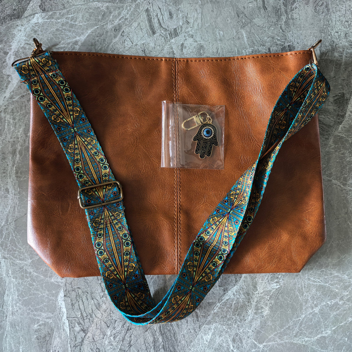 Bohemian Hobo Crossbody Bag for Women with Geometric Strap and Hamsa Hand/Evil Eye Pendant, Large-Capacity Retro Shoulder Handbag in 11 Colors