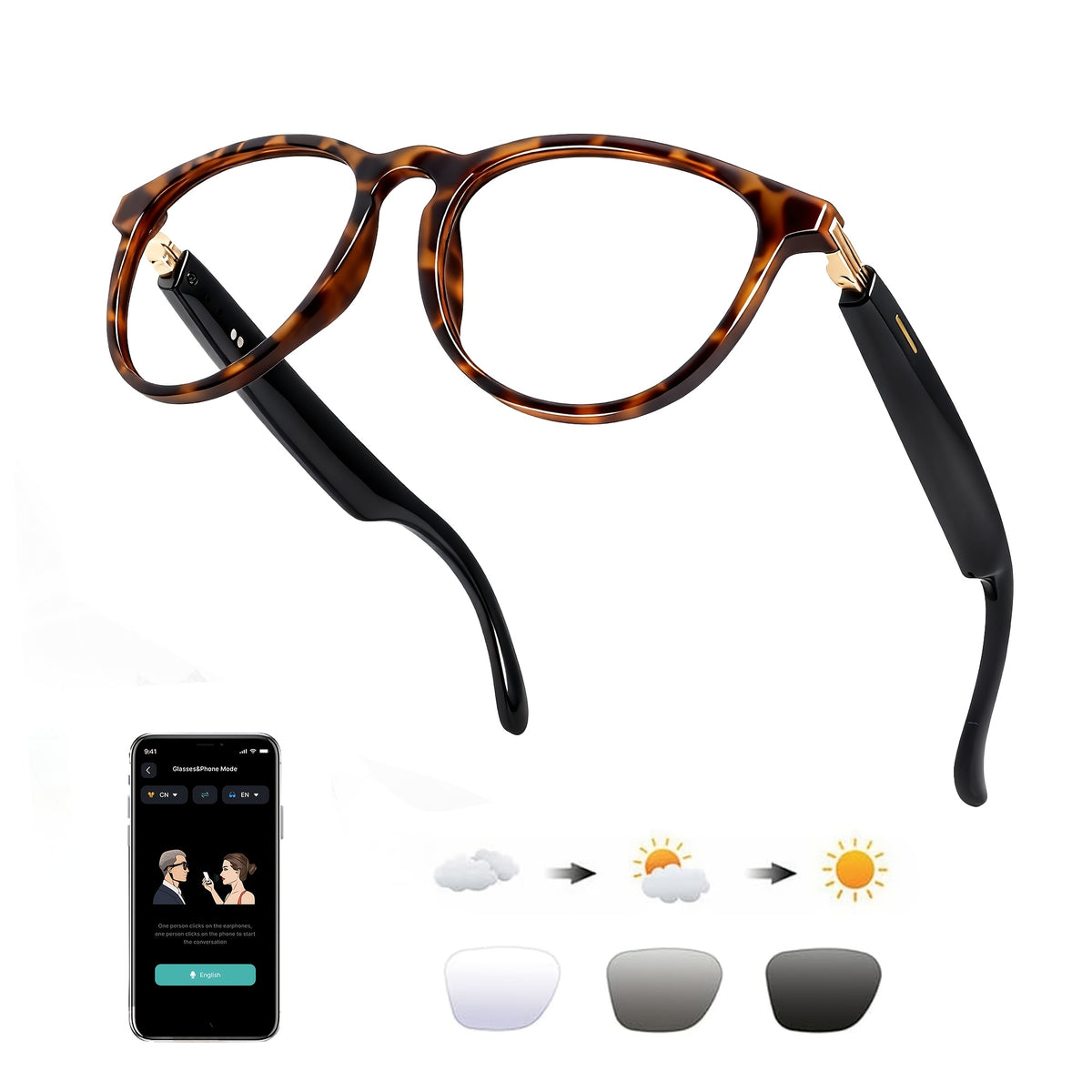 Conference Translation Glasses by OICIIDO with Listed 160-Language Recognition and Meeting Summaries, M02, KL and KO Model Options for Multilingual Discussions