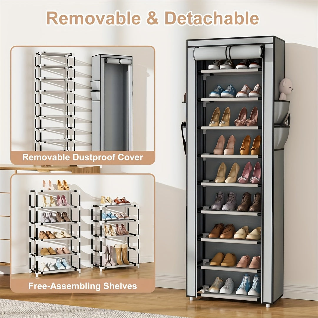 Non-Woven Shoe Cabinet with 10-Layer Storage and Narrow Space-Saving Design for Entryway, Closet, Bedroom and Dorm Footwear Organization