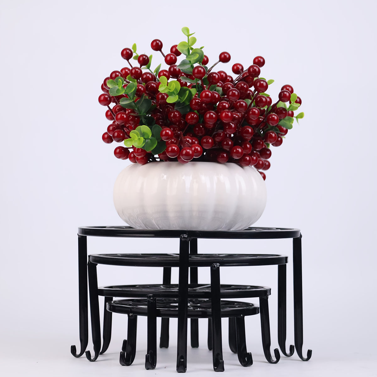 Round Metal Plant Stand Set with 3, 4 or 5-Piece Options, Circular Flower Pot Holders for Indoor Living Rooms, Balconies and Outdoor Courtyard Displays