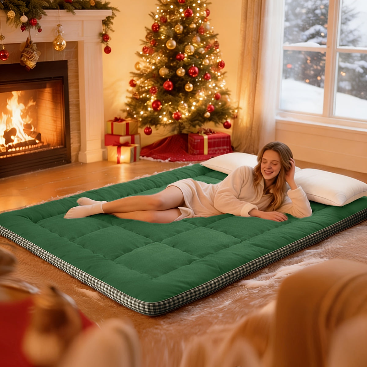 Foldable Floor Mattress with Listed Soft Fluffy Feel and Tatami-Style Design, Seven Color Choices and Twin, Full, Queen or King Labels for Guest Room Lounging