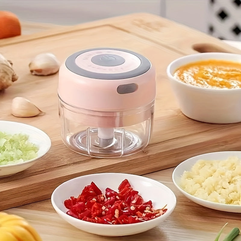 Cordless Mini Garlic Chopper, USB Electric Food Prep Tool with 500ml, 8.45oz Three-Blade and Set Options in White, Green or Pink for Small Kitchen Tasks