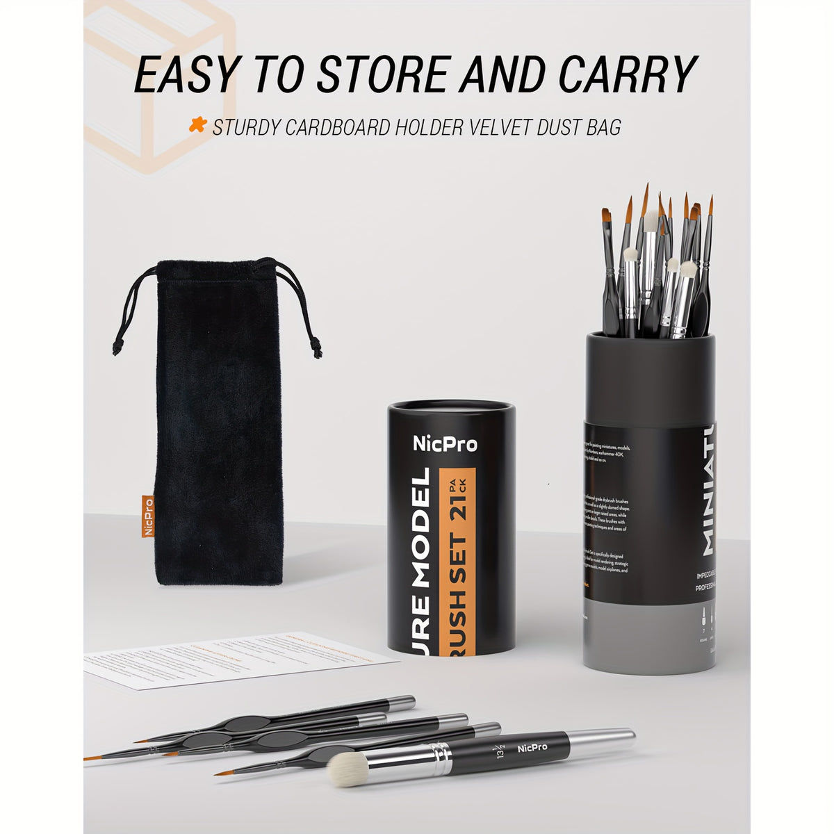 Miniature Paint Brush Set by Nicpro, 21-Piece Detail Painting and Drybrush Kit with Container for Acrylic, Watercolor, Models and Paint by Number
