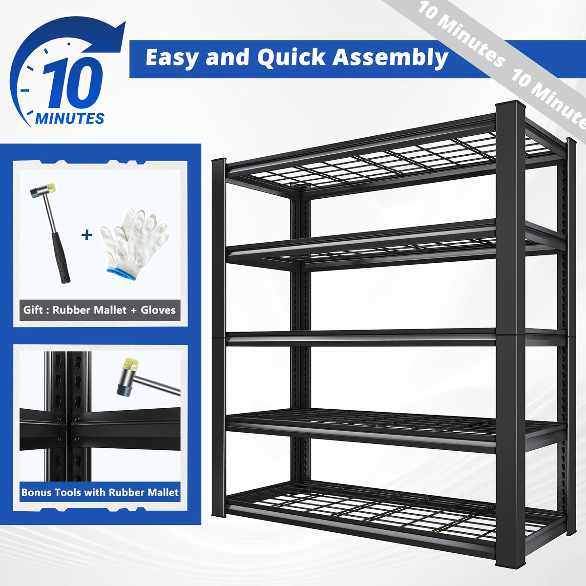 Metal Mesh Storage Shelving with Adjustable Shelf Heights, 72-Inch Utility Rack with Interlocking Assembly for Garage, Pantry and Basement Organization