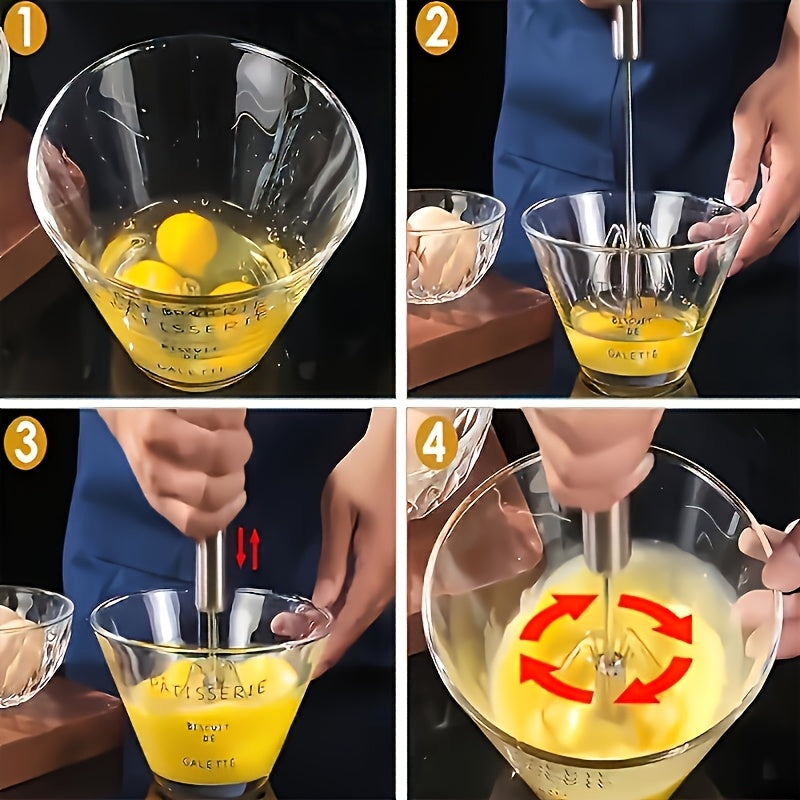 Manual Whisk and Milk Frother, Stainless Steel Handheld Egg Beater for Mixing Eggs and Cream, Everyday Home Baking Tool and Kitchen Gift