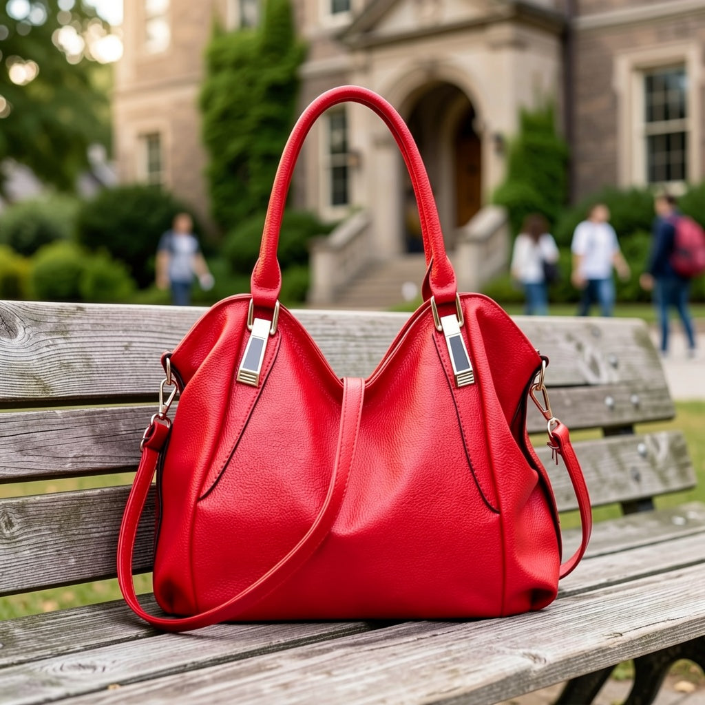 Three-Way Carry Tote Bag with Multiple Compartments and Zippered Pocket, Handheld, Shoulder or Crossbody Handbag in Black, Blue, Wine Red or Pink for Daily Outings