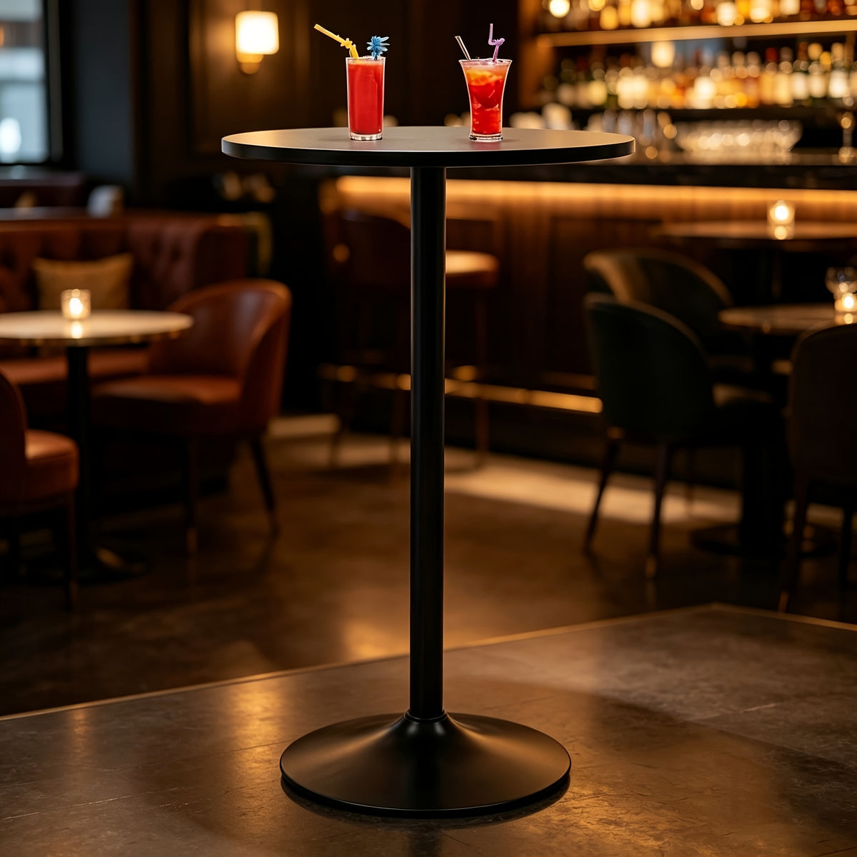 Round Bar Table with Listed 23.5-Inch Diameter Top, Modern Cocktail Furniture in Black or White with Separate Adjustable and Two-Piece Black Options for Small Spaces