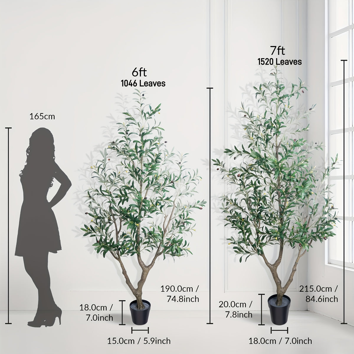 Artificial Olive Tree with Nursery Planter, 6ft 7ft 8ft Faux Tree Options with Shapeable Branches for Living Room, Porch & Home Decor