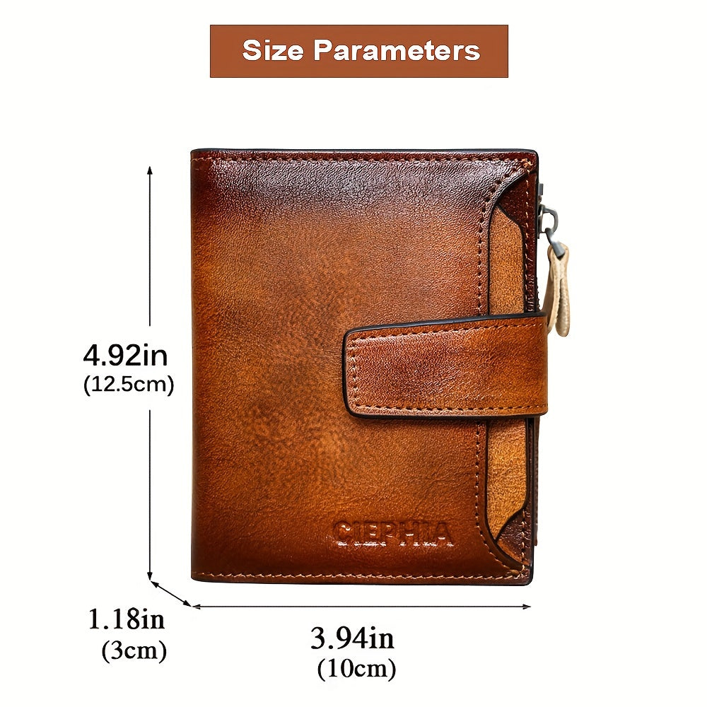 Leather Wallet for Men with Listed RFID Blocking Design, Card Slots, Coin Pocket and ID Storage, Six Brown, Black and Coffee Color or Bifold Options