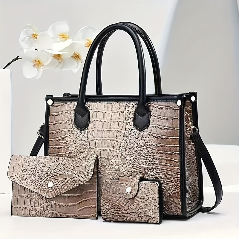 Three-Piece Handbag Set for Women with Shoulder, Crossbody and Tote Styling References, Six Color Options for Summer Outfits and Everyday Carry