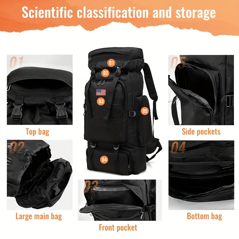 Hiking Backpack with Listed Flag Patch and Large-Capacity Rucksack Design, Seven Solid Color and Camouflage Options for Camping Gear and Outdoor Travel