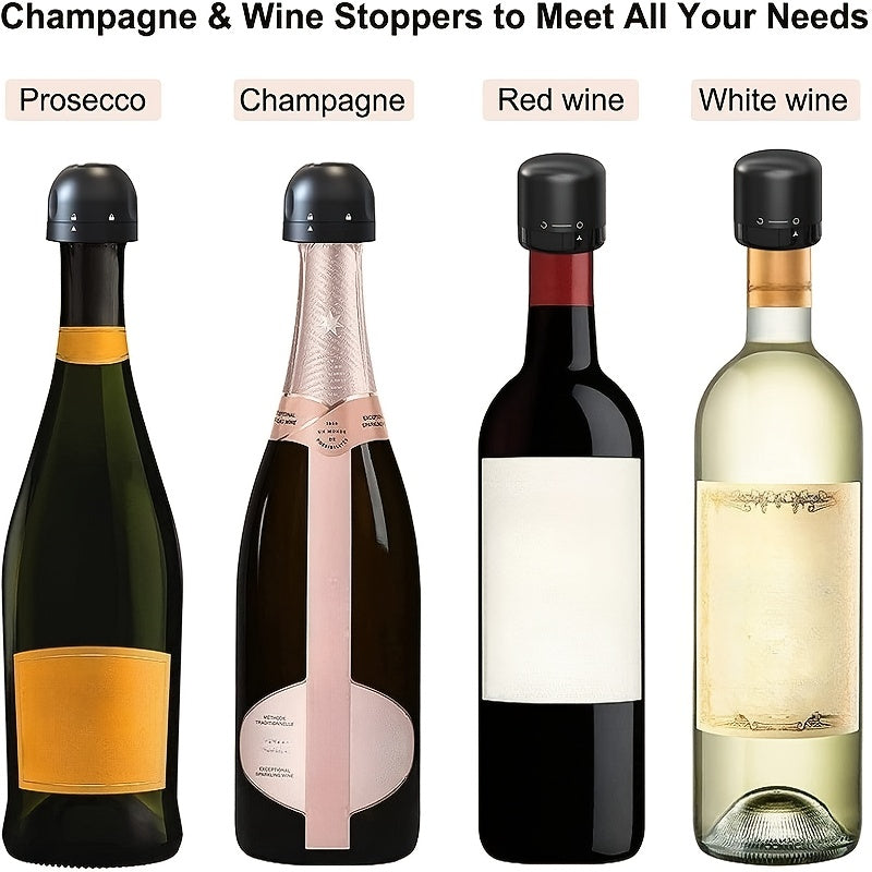Wine and Champagne Bottle Stoppers in Black with Single Wine Stopper, Two-Pack, Ten-Pack and Set Options for Compatible Bottle Storage and Home Entertaining
