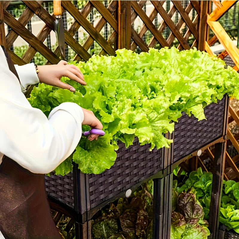 Raised Garden Bed with Legs by SKYNEST, Brown Plastic Planter with Listed Drainage System and One- to Four-Box Options for Outdoor Herbs and Vegetables