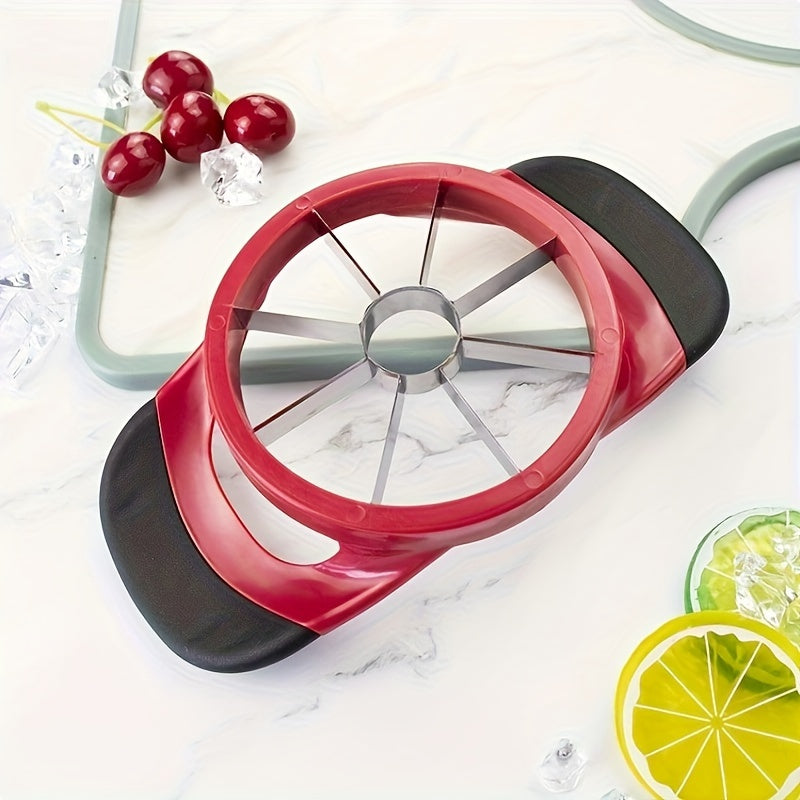 Stainless Steel Apple Slicer with Red Ergonomic Design, One-Piece Coring and Slicing Tool for Home Cooking, Fruit Snacks and Apple Baking Preparation