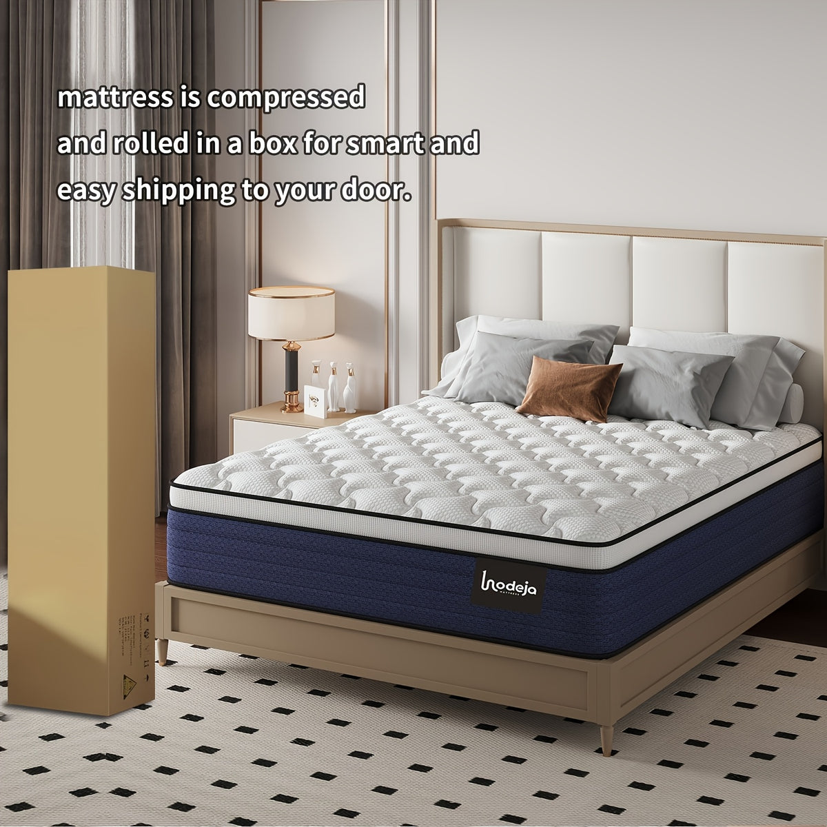Memory Foam Hybrid Mattress by LODEIJA with Listed Pocket Springs and Medium Firm Feel, 8, 10, 12 or 14 Inch Model Labels with Twin, Full, Queen and King Size Options