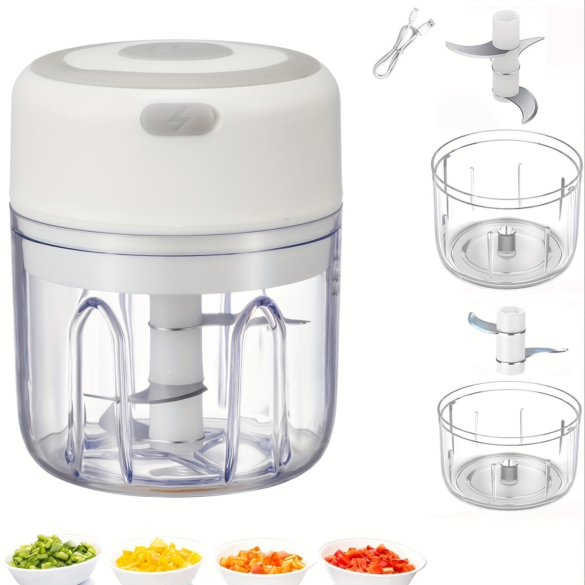 Cordless Mini Garlic Chopper, USB Electric Food Prep Tool with 500ml, 8.45oz Three-Blade and Set Options in White, Green or Pink for Small Kitchen Tasks