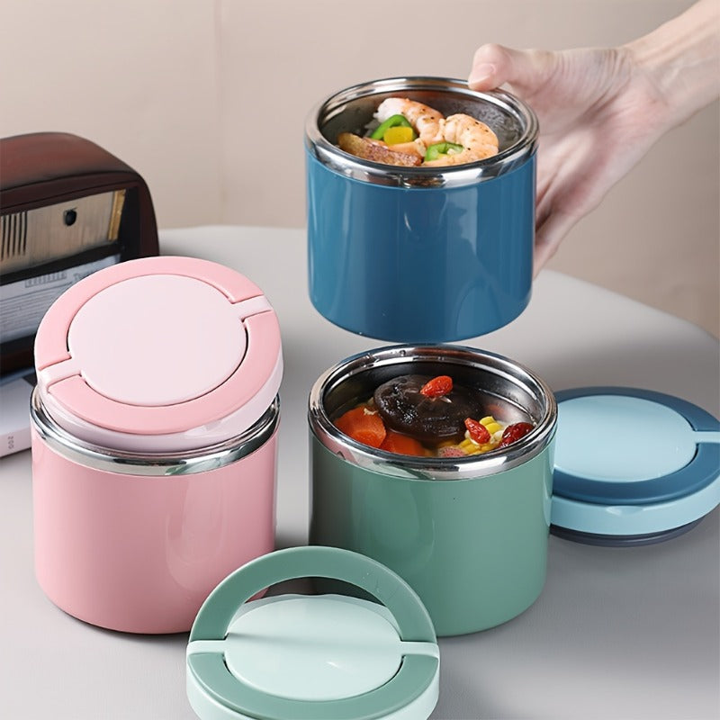 Stainless Steel Lunch Box with Handle, 630ml Green or Blue Bento Container with Listed Stackable Design for Office Meals, School Lunches and Picnic Packing