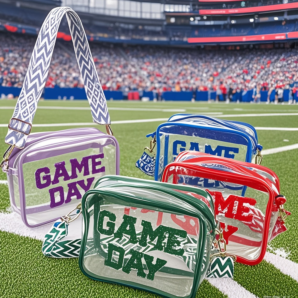 Clear Crossbody Bag with Listed PVC Transparent Body and Eight Color Options for Game Day Outfits, Concert Visits, Sports Events and Tailgating Plans