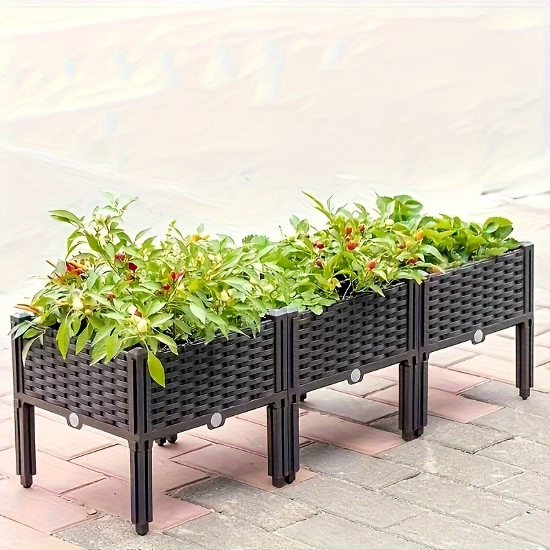 Raised Garden Bed with Legs by SKYNEST, Brown Plastic Planter with Listed Drainage System and One- to Four-Box Options for Outdoor Herbs and Vegetables