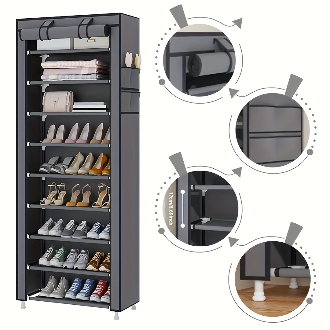 Non-Woven Shoe Cabinet with 10-Layer Storage and Narrow Space-Saving Design for Entryway, Closet, Bedroom and Dorm Footwear Organization