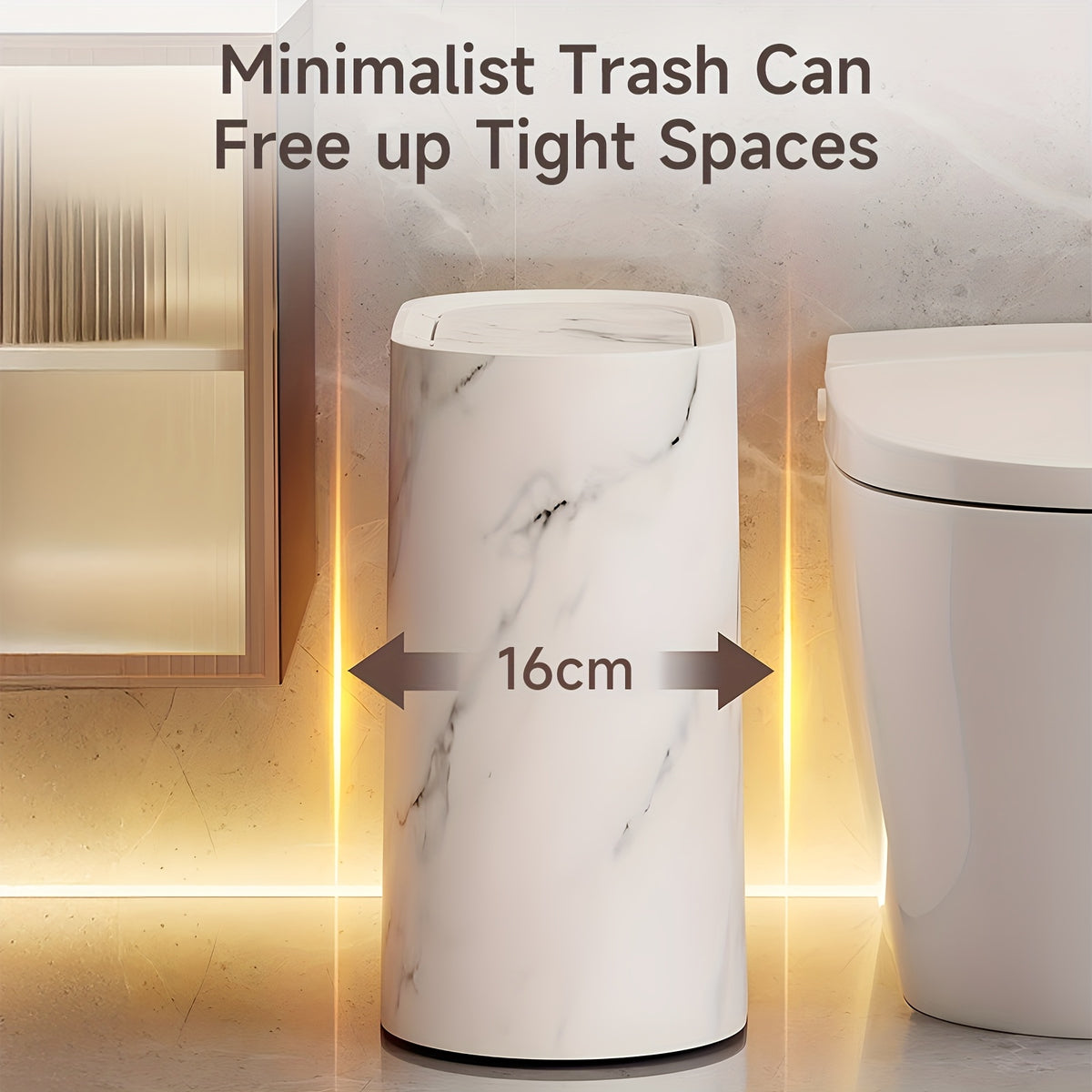 Plastic Wastebasket with Built-In Handles, Wood Grain, Black or White Options and Two-Piece Set for Bathroom, Laundry Room and Home Office
