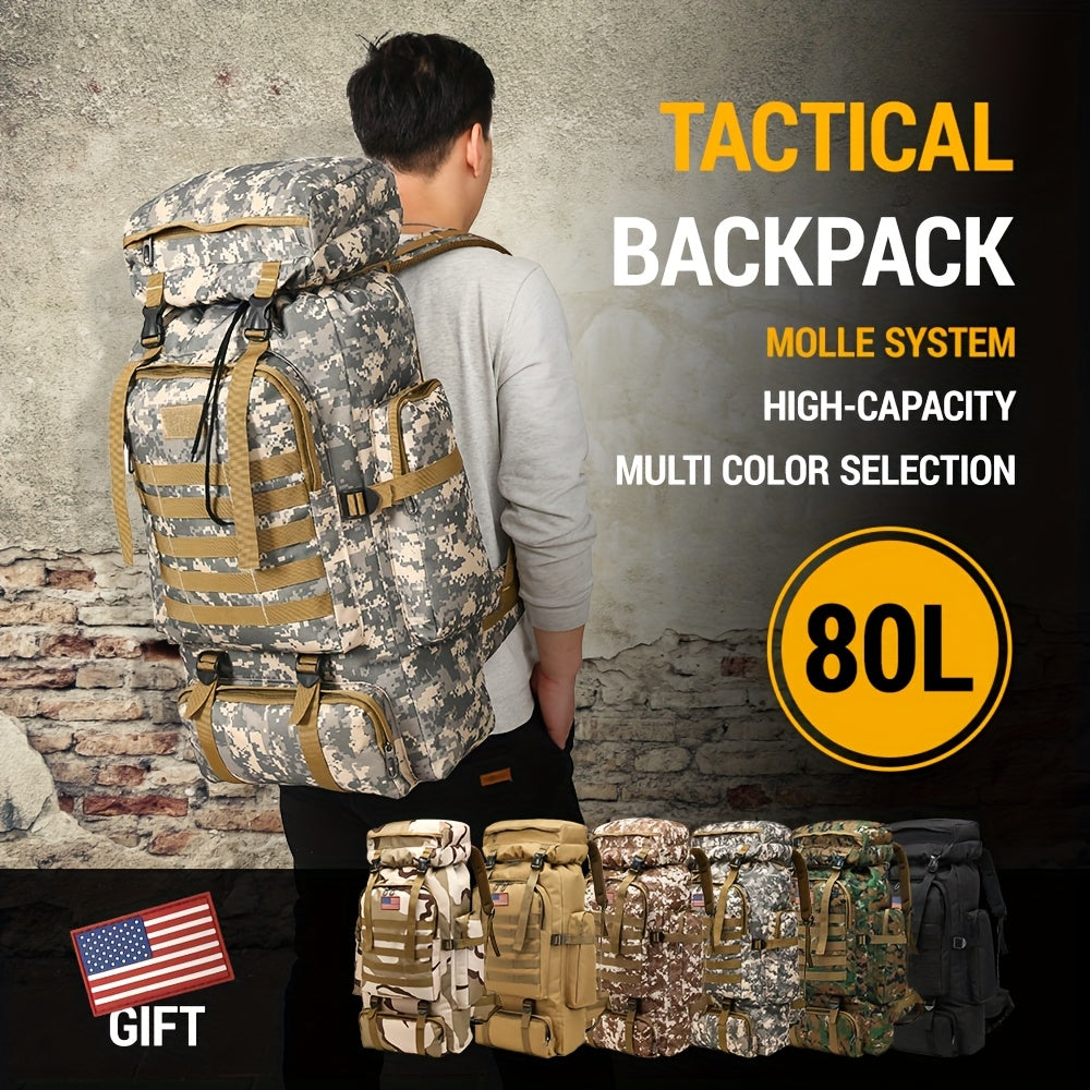 Men's Outdoor Travel Backpack with Double-Shoulder Carry and Removable Flag Patch Reference, Gray, Desert, Khaki or Black-3 Options for Everyday Trip Packing