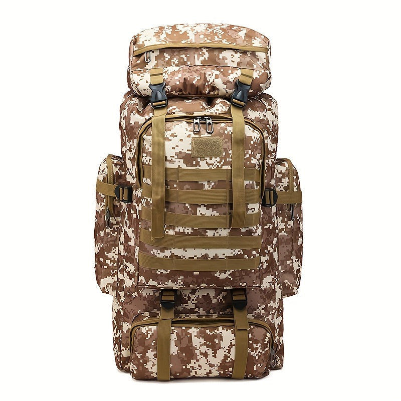 Men's Outdoor Travel Backpack with Double-Shoulder Carry and Removable Flag Patch Reference, Gray, Desert, Khaki or Black-3 Options for Everyday Trip Packing