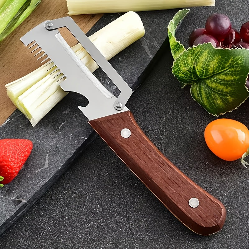 Wooden Handle Vegetable Peeler Set, Two-Piece Stainless Steel Blade Kitchen Tools with Listed Bottle Opener Function for Potatoes, Apples and Zucchini