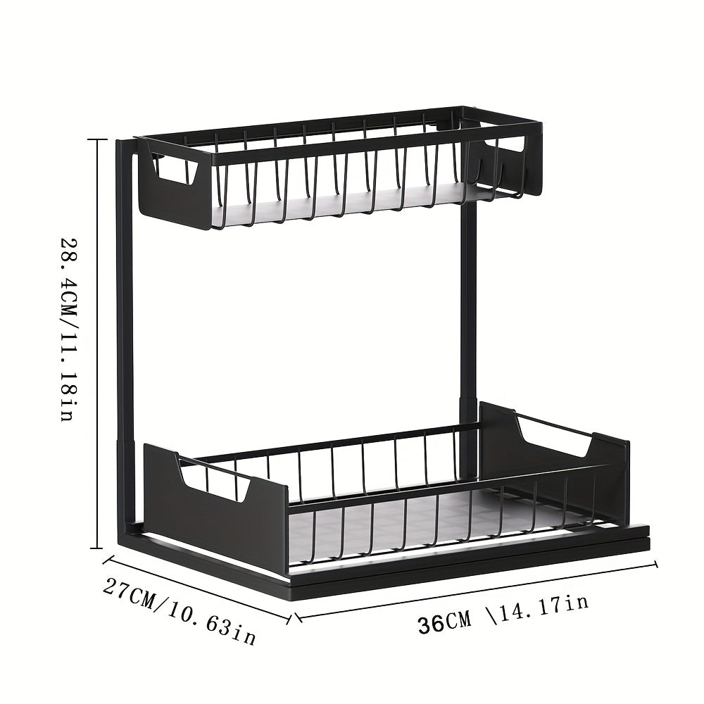 Two-Tier Sliding Under Sink Organizer for Kitchen and Bathroom Cabinets, Metal Pull-Out Storage Rack in Black, White or Gray with Single and Two-Pack Options
