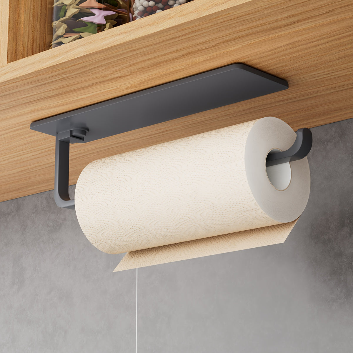 Under Cabinet Paper Towel Holder by Amoichic, Single Plastic Hanging Roll Dispenser in Milky White, Grey or Black for Compact Kitchen and Bathroom Organization