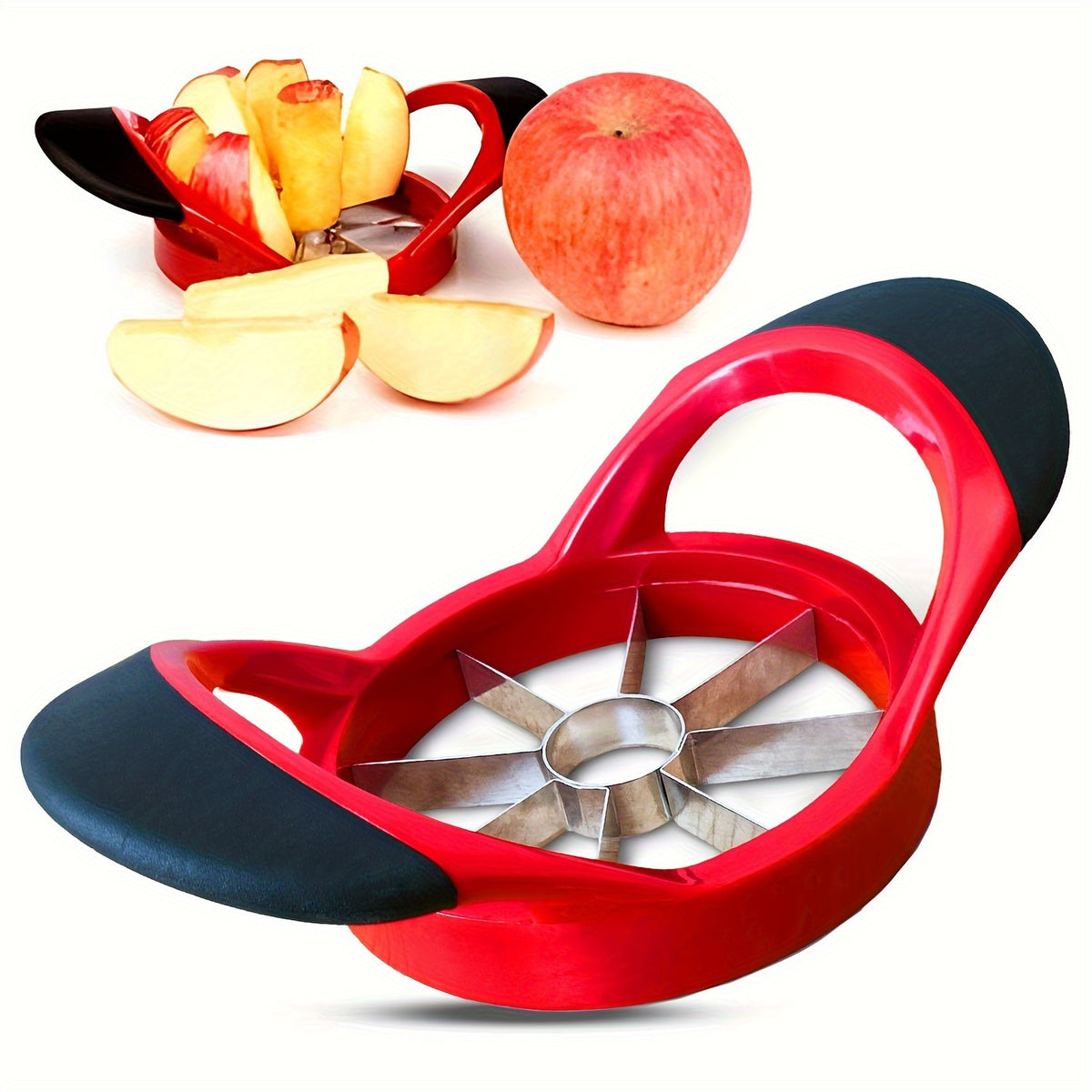 Stainless Steel Apple Slicer with Red Ergonomic Design, One-Piece Coring and Slicing Tool for Home Cooking, Fruit Snacks and Apple Baking Preparation