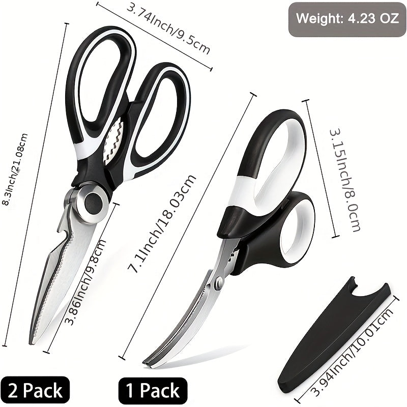 Kitchen Scissors 3-Pack, Heavy Duty Stainless Steel Cooking Shears for Meat, Fish and Poultry Preparation, Black White Multipurpose Food Cutting Set