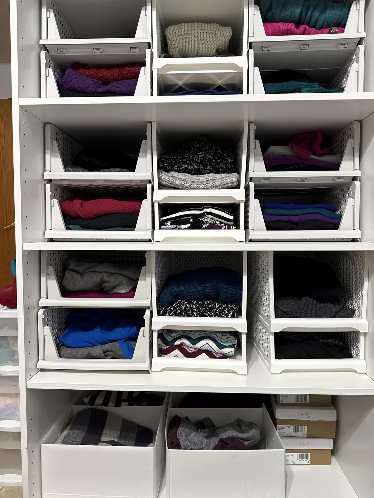 Stackable Closet Storage Baskets, 3-Piece Foldable Organizer Set with Listed 16.73 x 13.11 x 7.2 Inch Bins for Clothes, Files and Household Essentials