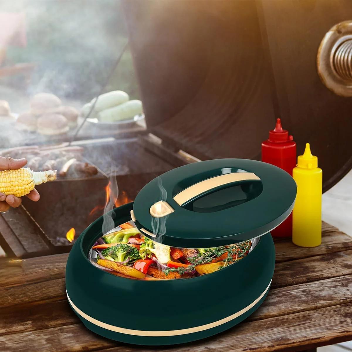 Insulated Serving Bowl with Locking Lid by Pinnacle, 3.15-Quart Oval Stainless Steel Interior Container for Potlucks, Buffet Serving and Family Meals