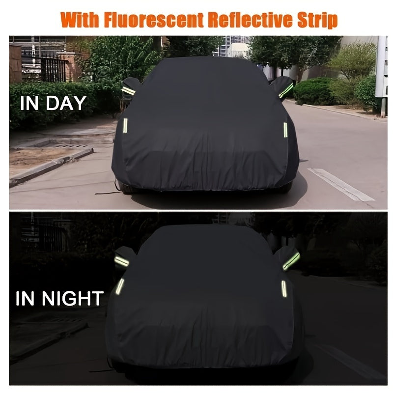 Outdoor Car Cover in Black 190T Oxford Cloth with Storage Bag, Four Length-Based Size Options for Compatible Cars and SUVs During Parked Vehicle Storage