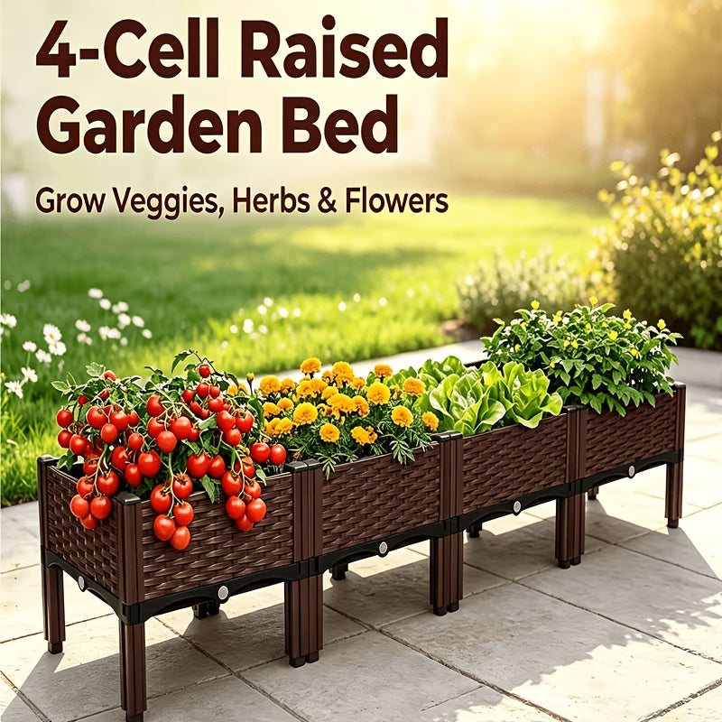 Raised Garden Bed with Legs by SKYNEST, Brown Plastic Planter with Listed Drainage System and One- to Four-Box Options for Outdoor Herbs and Vegetables