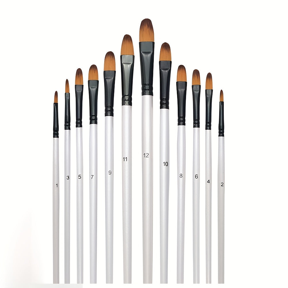 Artist Paint Brush Set 48 Pieces with Nylon Bristles and Wooden Handles, Listed Round, Filbert, Flat and Angled Tips for Watercolor, Oil Painting and Creative DIY Crafts