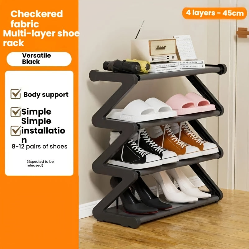 Z-Shaped Shoe Rack with Listed Four-Tier Design and Tool-Free Assembly, Metal Tubes and Plastic Connectors in Five Color and Model Options for Dorm Storage
