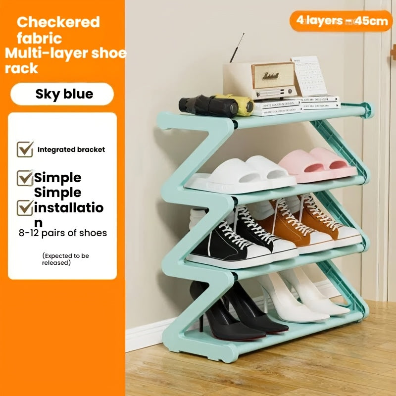 Z-Shaped Shoe Rack with Listed Four-Tier Design and Tool-Free Assembly, Metal Tubes and Plastic Connectors in Five Color and Model Options for Dorm Storage