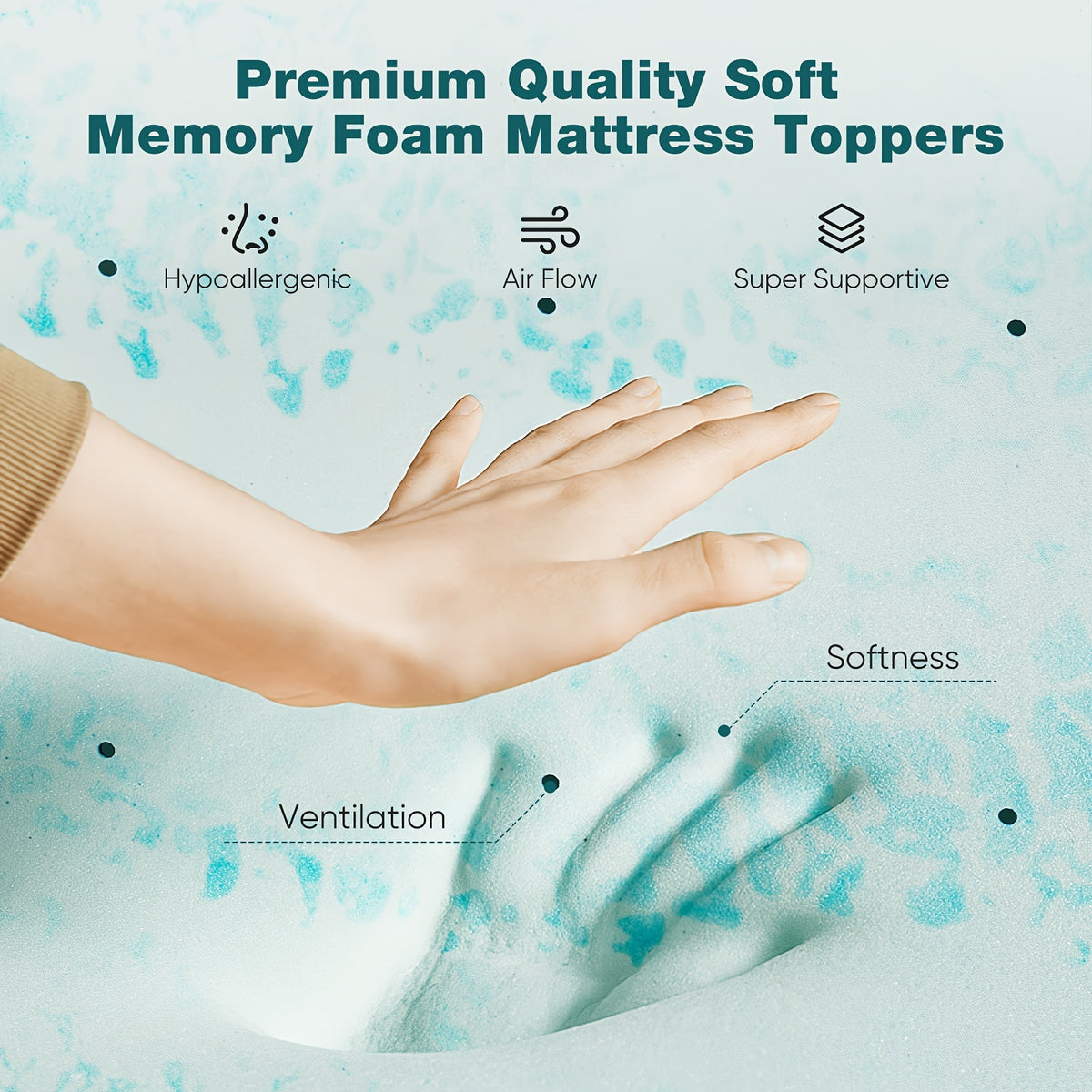 Gel Memory Foam Mattress Topper in Blue with 2-Inch or 3-Inch Thickness Options, Soft Bedding Layer for Compatible Beds, Sleeper Sofas and RV Mattresses