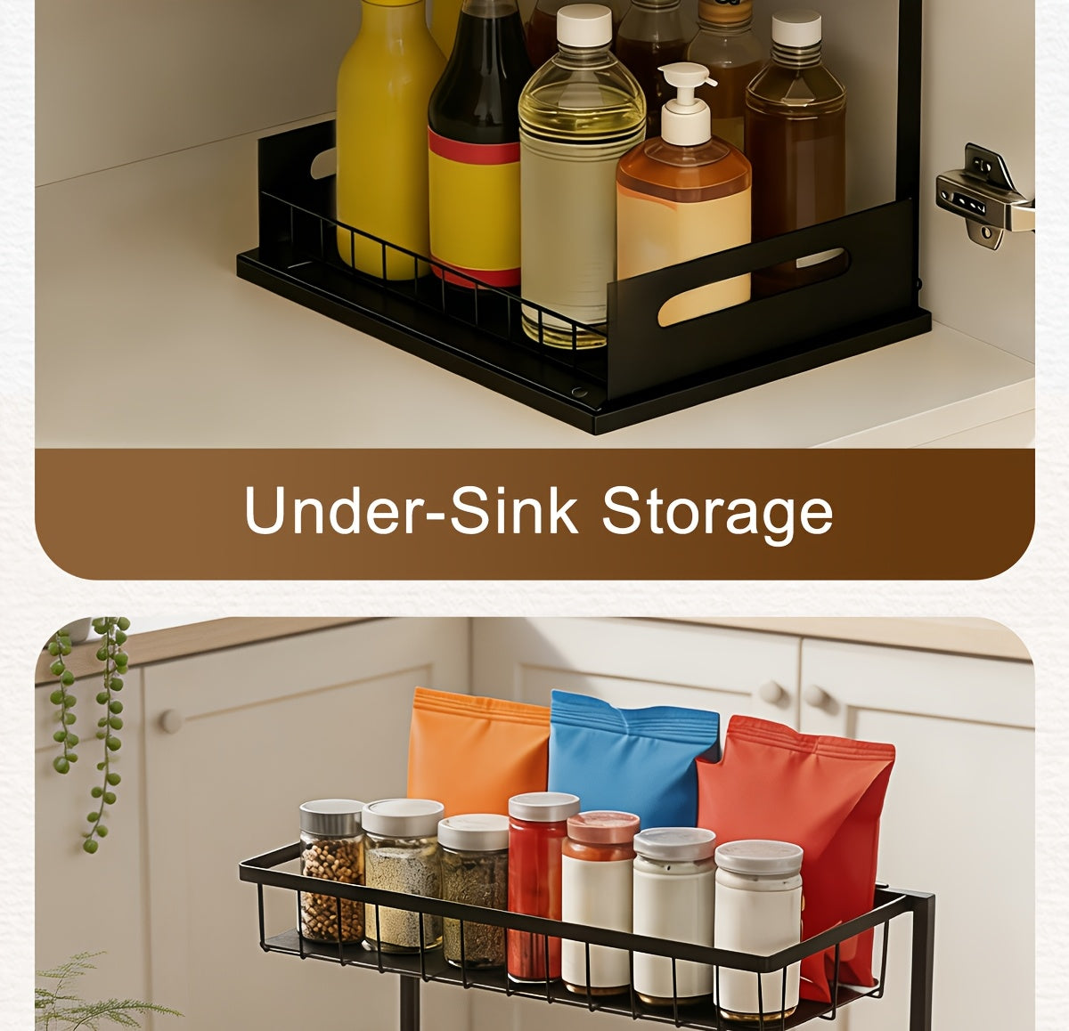 Under Sink Organizer in Black with 2-Tier Slide-Out Storage, Pull-Out Cabinet Shelf for Kitchen and Bathroom Essentials, Single or Two-Pack Options